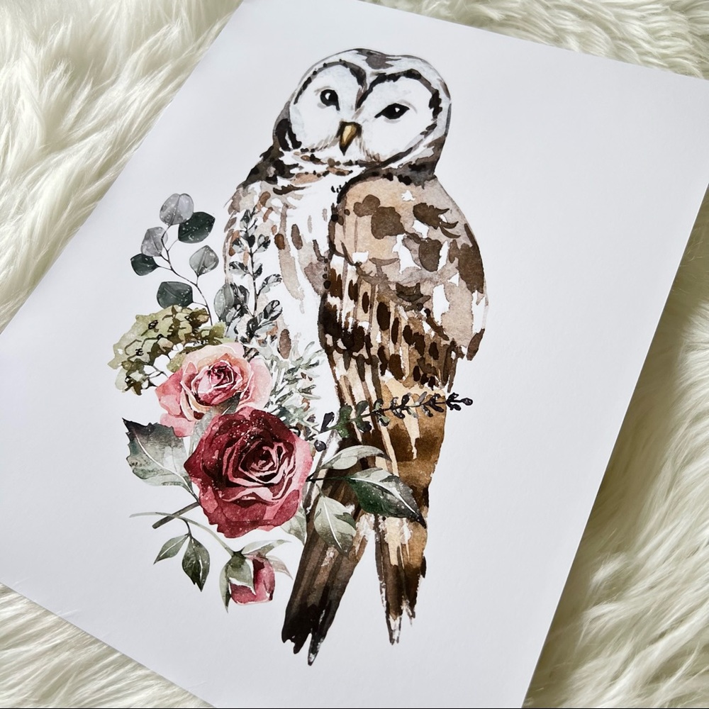 Owl Watercolor Illustration Wall Art Print Poster Portrait Unframed - Picture 13 of 17